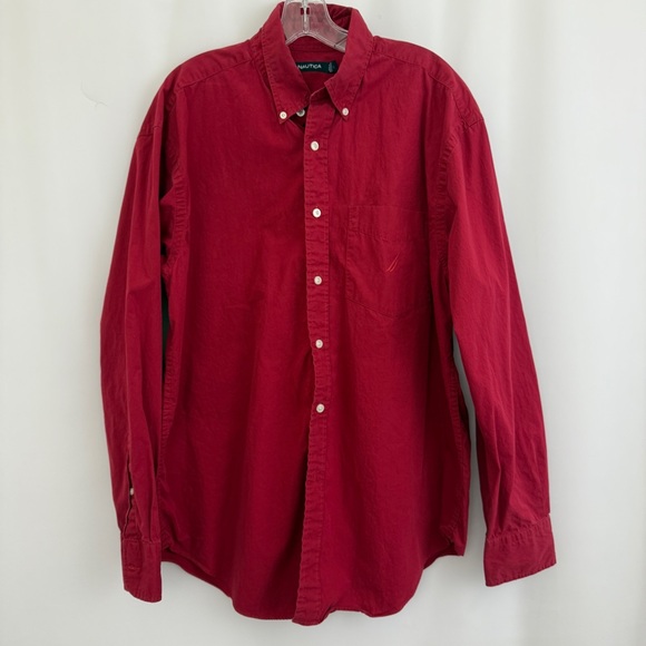 Men’s Nautica Red Casual Button Down Shirt Size L - Picture 1 of 3